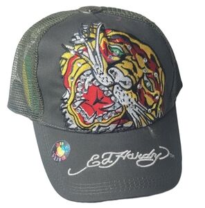 Ed Hardy Green Hat with Vibrant Embroidery Nwt